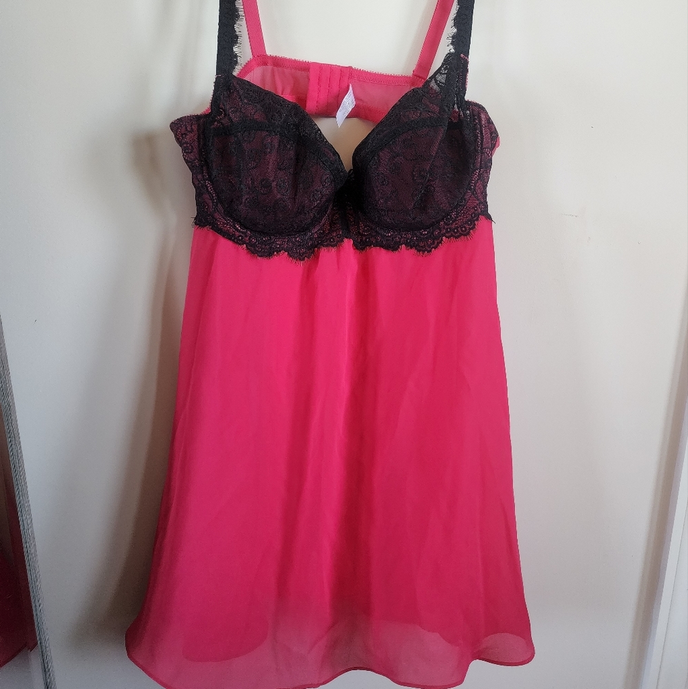Hot Pink Sexy Plus Eyelash Lace Trim Chiffon Chemise size 22/24